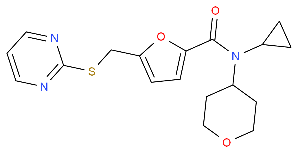 N-cyclopropyl-5-[(pyrimidin-2-ylthio)methyl]-N-(tetrahydro-2H-pyran-4-yl)-2-furamide_分子结构_CAS_)
