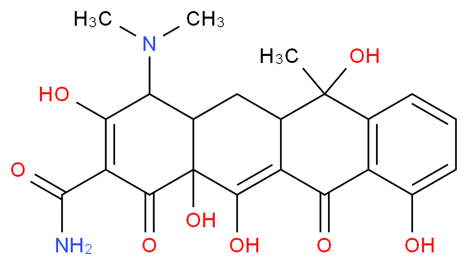 4-(dimethylamino)-3,6,10,12,12a-pentahydroxy-6-methyl-1,11-dioxo-1,4,4a,5,5a,6,11,12a-octahydrotetracene-2-carboxamide_分子结构_CAS_60-54-8