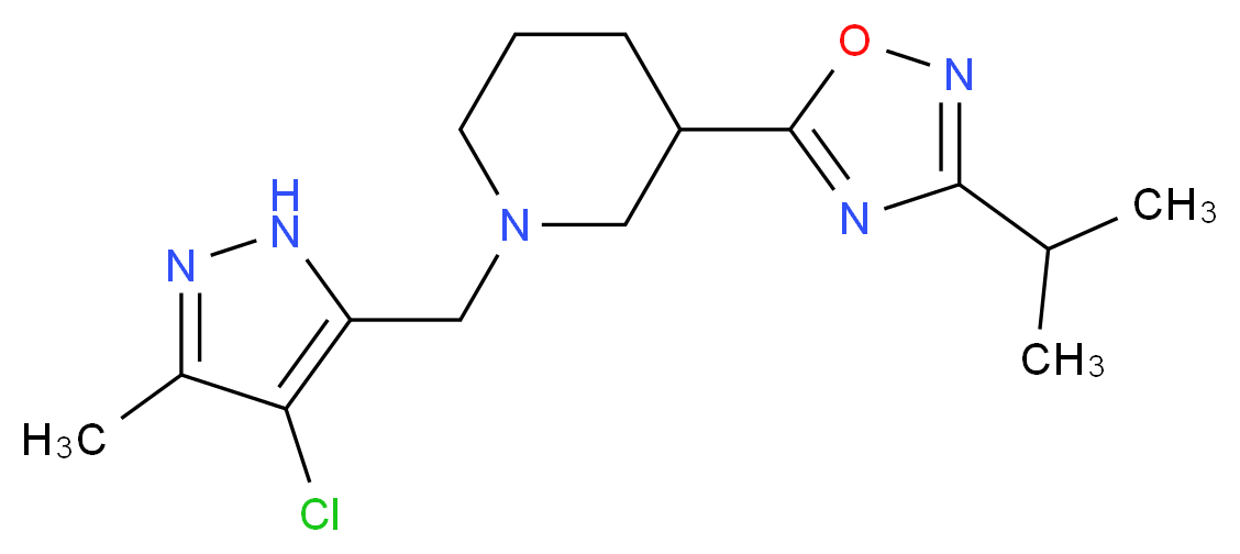 1-[(4-chloro-3-methyl-1H-pyrazol-5-yl)methyl]-3-(3-isopropyl-1,2,4-oxadiazol-5-yl)piperidine_分子结构_CAS_)