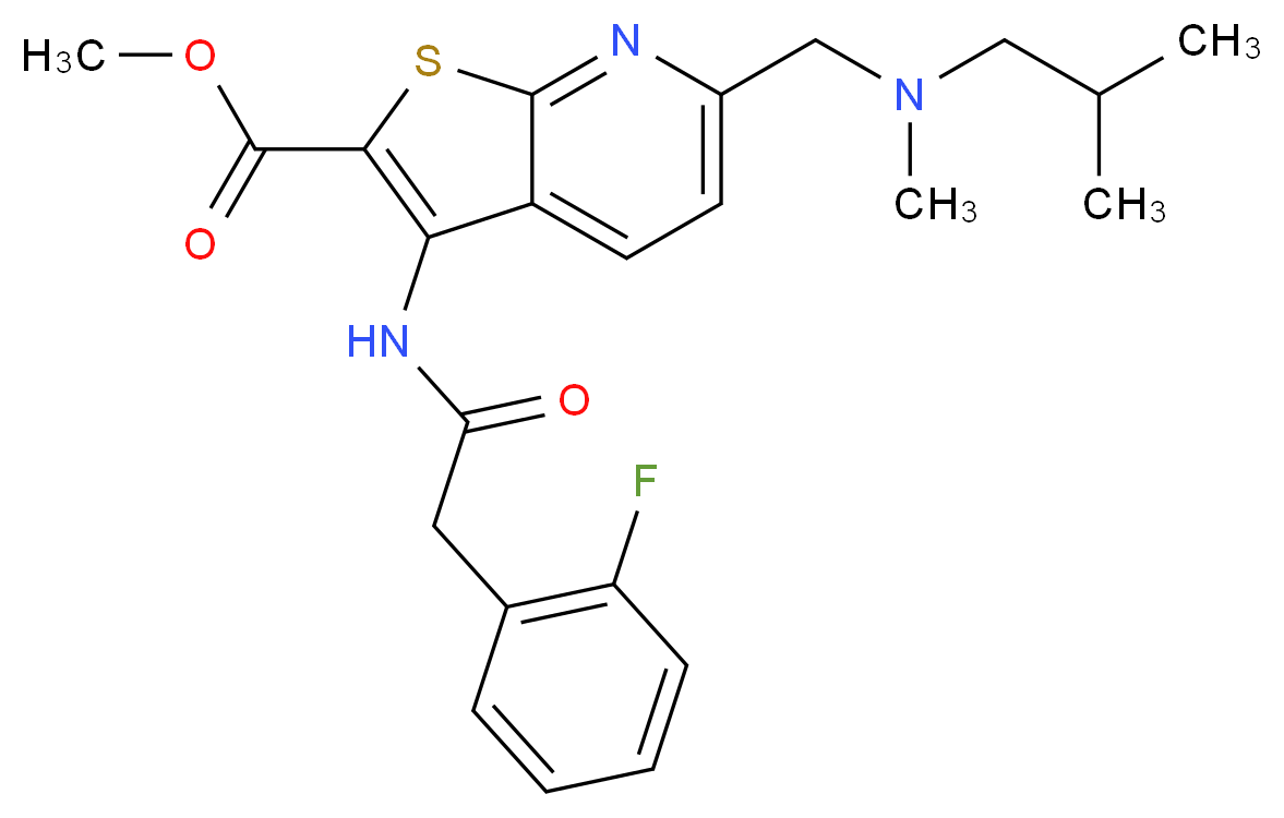methyl 3-{[(2-fluorophenyl)acetyl]amino}-6-{[isobutyl(methyl)amino]methyl}thieno[2,3-b]pyridine-2-carboxylate_分子结构_CAS_)