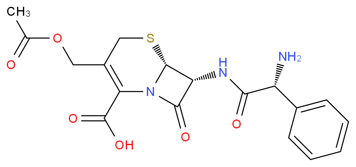 (6R,7R)-3-[(acetyloxy)methyl]-7-[(2R)-2-amino-2-phenylacetamido]-8-oxo-5-thia-1-azabicyclo[4.2.0]oct-2-ene-2-carboxylic acid_分子结构_CAS_3577-01-3