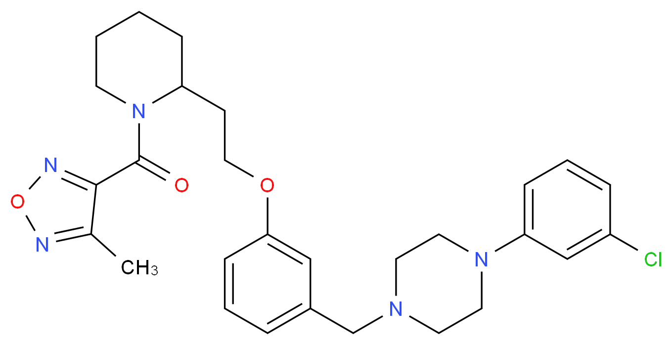 1-(3-chlorophenyl)-4-[3-(2-{1-[(4-methyl-1,2,5-oxadiazol-3-yl)carbonyl]-2-piperidinyl}ethoxy)benzyl]piperazine_分子结构_CAS_)