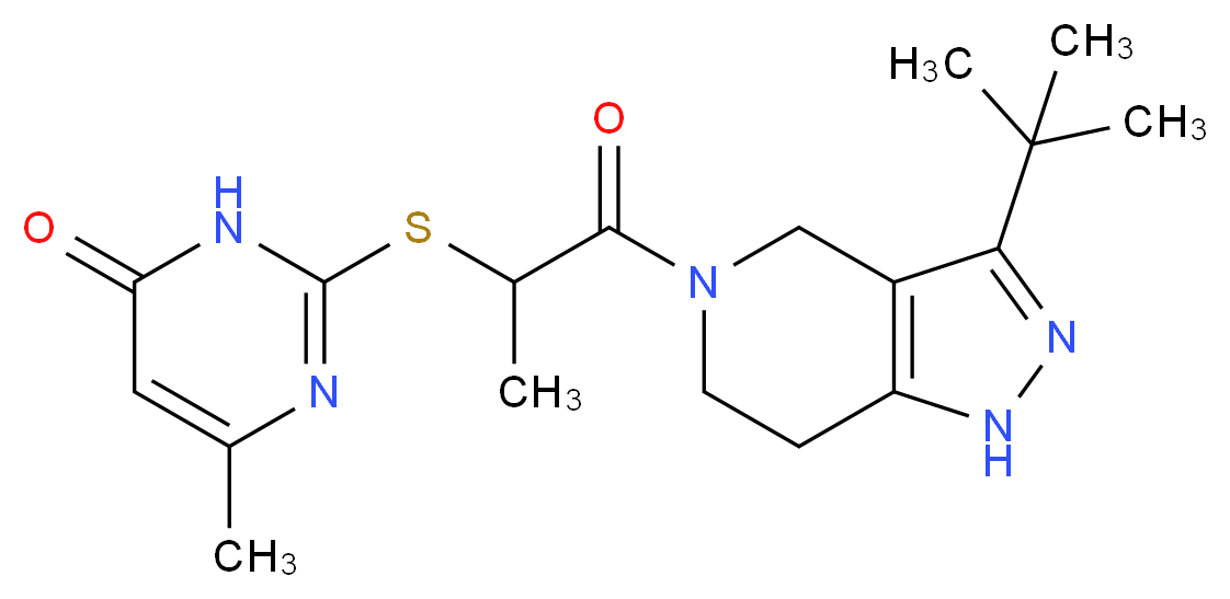 2-{[2-(3-tert-butyl-1,4,6,7-tetrahydro-5H-pyrazolo[4,3-c]pyridin-5-yl)-1-methyl-2-oxoethyl]thio}-6-methylpyri_分子结构_CAS_)