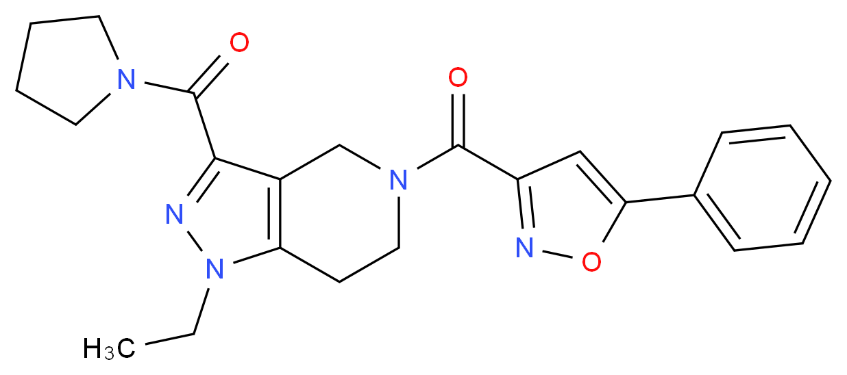 1-ethyl-5-[(5-phenyl-3-isoxazolyl)carbonyl]-3-(1-pyrrolidinylcarbonyl)-4,5,6,7-tetrahydro-1H-pyrazolo[4,3-c]pyridine_分子结构_CAS_)