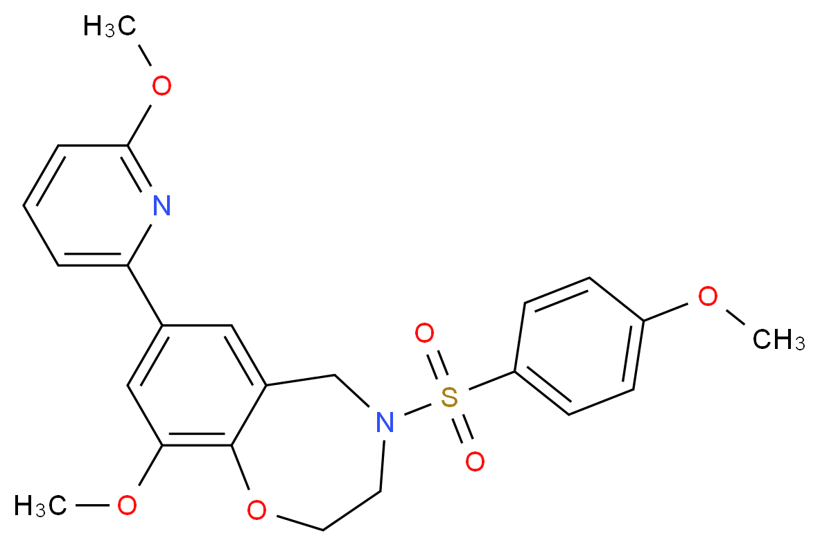 9-methoxy-4-[(4-methoxyphenyl)sulfonyl]-7-(6-methoxy-2-pyridinyl)-2,3,4,5-tetrahydro-1,4-benzoxazepine_分子结构_CAS_)