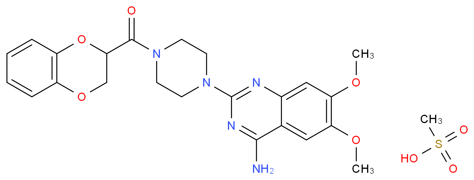 2-[4-(2,3-dihydro-1,4-benzodioxine-2-carbonyl)piperazin-1-yl]-6,7-dimethoxyquinazolin-4-amine; methanesulfonic acid_分子结构_CAS_77883-43-3