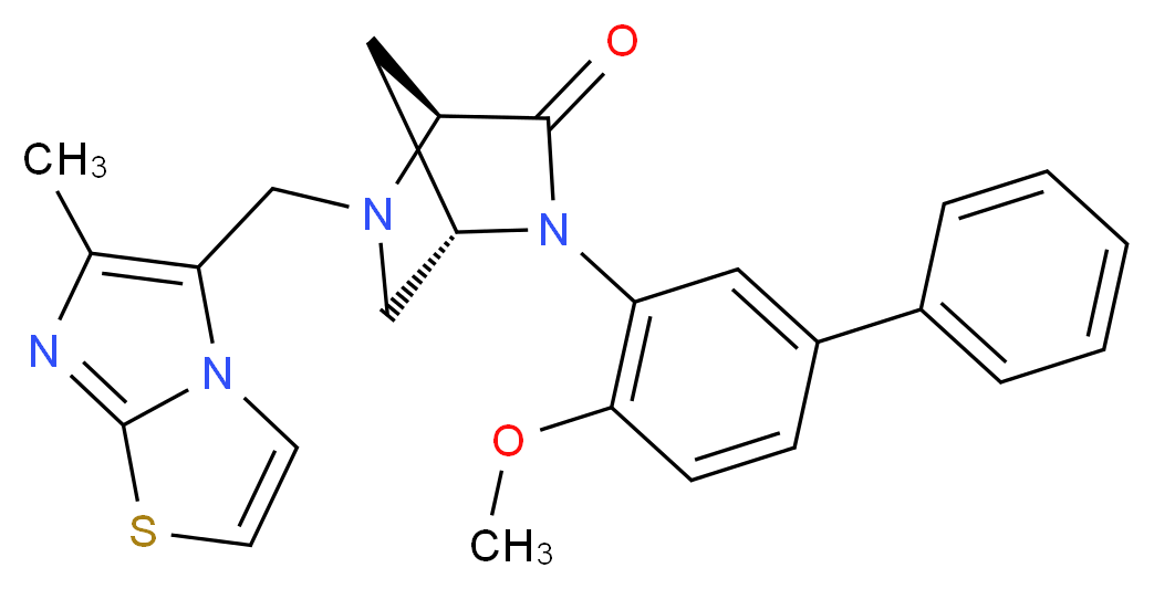 (1S*,4S*)-2-(4-methoxy-3-biphenylyl)-5-[(6-methylimidazo[2,1-b][1,3]thiazol-5-yl)methyl]-2,5-diazabicyclo[2.2.1]heptan-3-one_分子结构_CAS_)