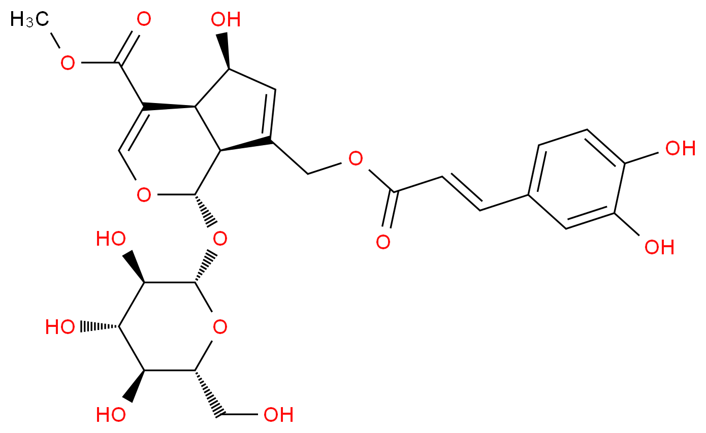 methyl (1S,4aS,5S,7aS)-7-({[(2E)-3-(3,4-dihydroxyphenyl)prop-2-enoyl]oxy}methyl)-5-hydroxy-1-{[(2S,3R,4S,5S,6R)-3,4,5-trihydroxy-6-(hydroxymethyl)oxan-2-yl]oxy}-1H,4aH,5H,7aH-cyclopenta[c]pyran-4-carboxylate_分子结构_CAS_83348-22-5