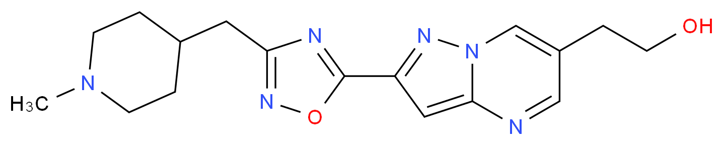 2-(2-{3-[(1-methylpiperidin-4-yl)methyl]-1,2,4-oxadiazol-5-yl}pyrazolo[1,5-a]pyrimidin-6-yl)ethanol_分子结构_CAS_)