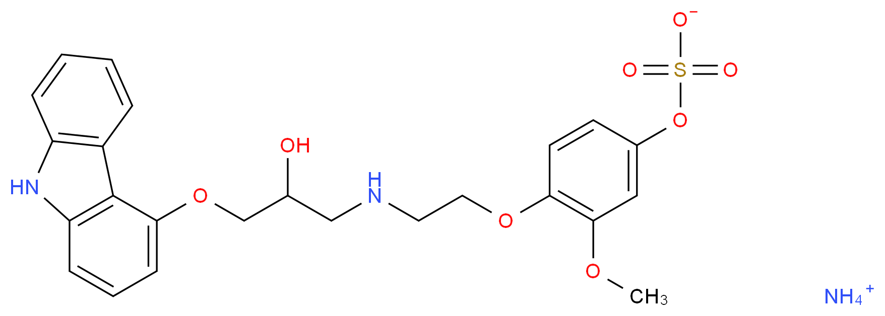 ammonium 4-(2-{[3-(9H-carbazol-4-yloxy)-2-hydroxypropyl]amino}ethoxy)-3-methoxyphenyl sulfate_分子结构_CAS_142227-52-9