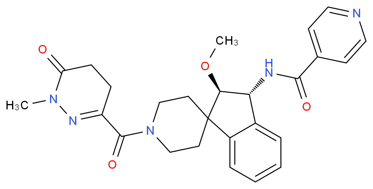 N-{(2R*,3R*)-2-methoxy-1'-[(1-methyl-6-oxo-1,4,5,6-tetrahydro-3-pyridazinyl)carbonyl]-2,3-dihydrospiro[indene-1,4'-piperidin]-3-yl}isonicotinamide_分子结构_CAS_)