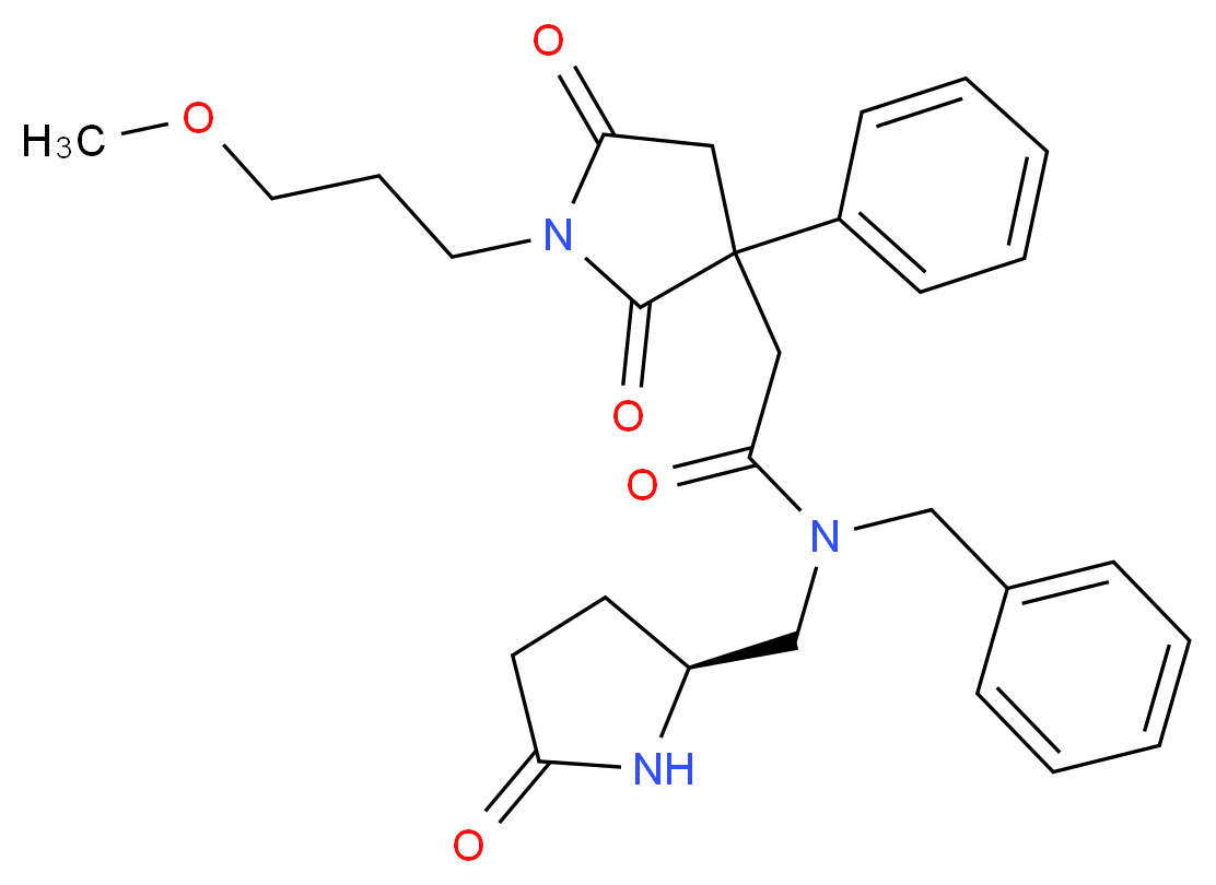 N-benzyl-2-[1-(3-methoxypropyl)-2,5-dioxo-3-phenyl-3-pyrrolidinyl]-N-{[(2S)-5-oxo-2-pyrrolidinyl]methyl}acetamide_分子结构_CAS_)