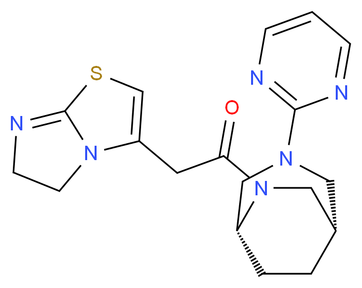 (1S*,5R*)-6-(5,6-dihydroimidazo[2,1-b][1,3]thiazol-3-ylacetyl)-3-(2-pyrimidinyl)-3,6-diazabicyclo[3.2.2]nonane_分子结构_CAS_)