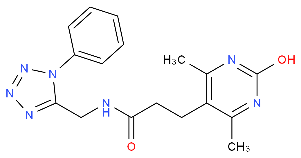 3-(2-hydroxy-4,6-dimethylpyrimidin-5-yl)-N-[(1-phenyl-1H-tetrazol-5-yl)methyl]propanamide_分子结构_CAS_)