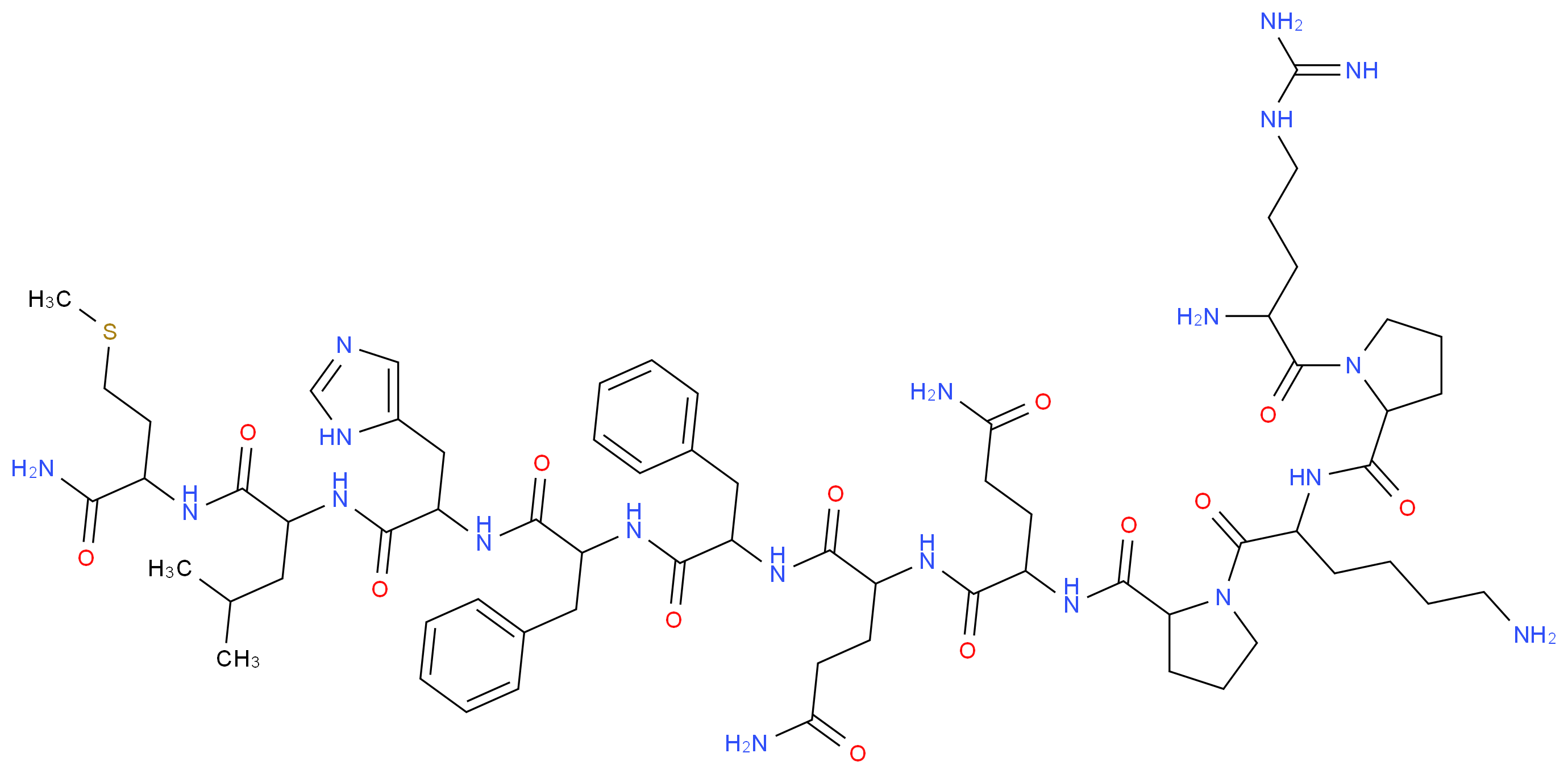 2-{[1-(6-amino-2-{[1-(2-amino-5-carbamimidamidopentanoyl)pyrrolidin-2-yl]formamido}hexanoyl)pyrrolidin-2-yl]formamido}-N-{3-carbamoyl-1-[(1-{[1-({1-[(1-{[1-carbamoyl-3-(methylsulfanyl)propyl]carbamoyl}-3-methylbutyl)carbamoyl]-2-(1H-imidazol-5-yl)ethyl}carbamoyl)-2-phenylethyl]carbamoyl}-2-phenylethyl)carbamoyl]propyl}pentanediamide_分子结构_CAS_115760-58-2