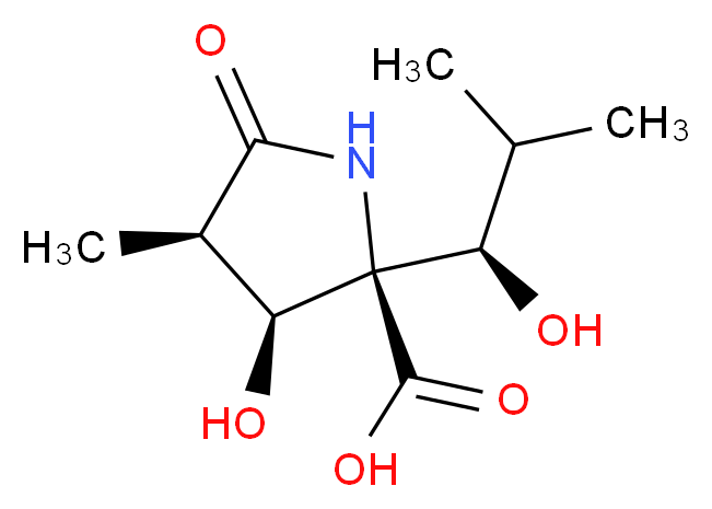 (2R,3S,4R)-3-hydroxy-2-[(1R)-1-hydroxy-2-methylpropyl]-4-methyl-5-oxopyrrolidine-2-carboxylic acid_分子结构_CAS_145451-97-4