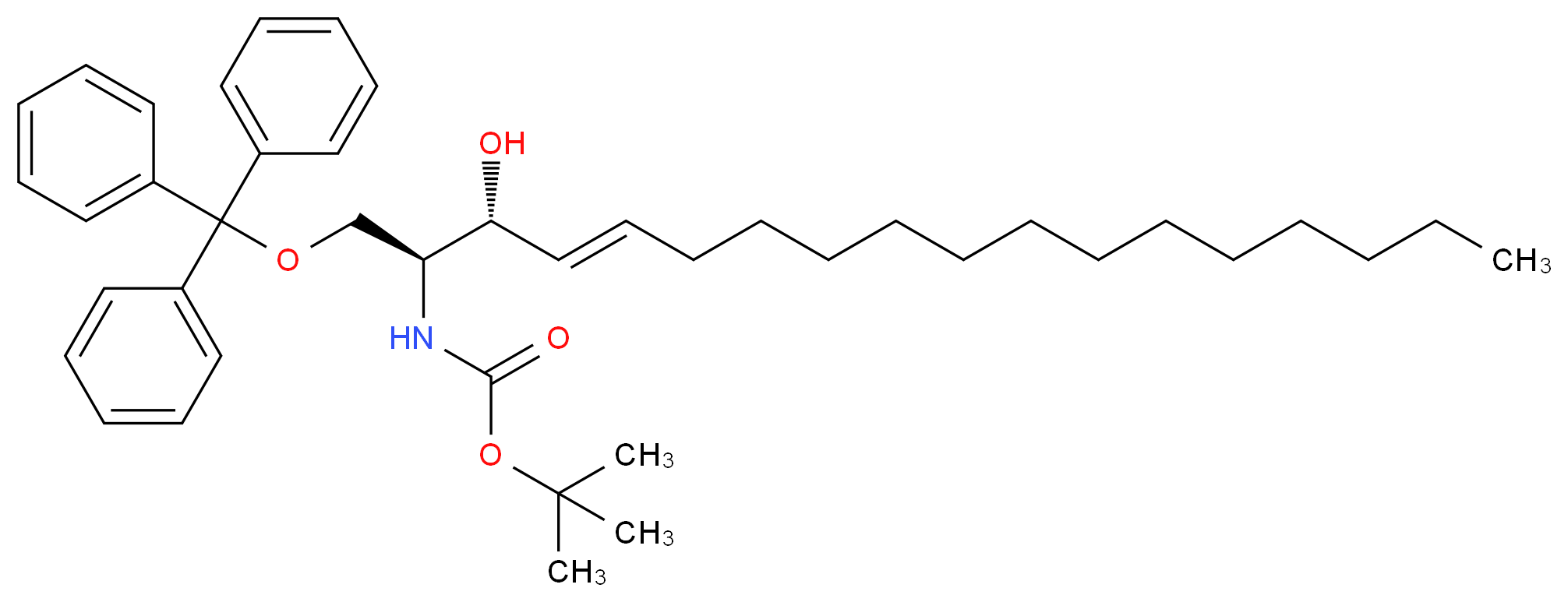 tert-butyl N-[(2S,3R,4E)-3-hydroxy-1-(triphenylmethoxy)octadec-4-en-2-yl]carbamate_分子结构_CAS_299172-62-6