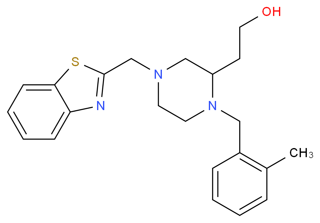 2-[4-(1,3-benzothiazol-2-ylmethyl)-1-(2-methylbenzyl)-2-piperazinyl]ethanol_分子结构_CAS_)