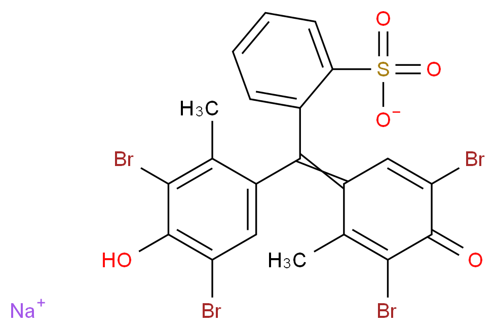 sodium 2-{[(1Z)-3,5-dibromo-2-methyl-4-oxocyclohexa-2,5-dien-1-ylidene](3,5-dibromo-4-hydroxy-2-methylphenyl)methyl}benzene-1-sulfonate_分子结构_CAS_62625-32-5