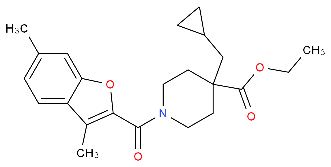 ethyl 4-(cyclopropylmethyl)-1-[(3,6-dimethyl-1-benzofuran-2-yl)carbonyl]-4-piperidinecarboxylate_分子结构_CAS_)