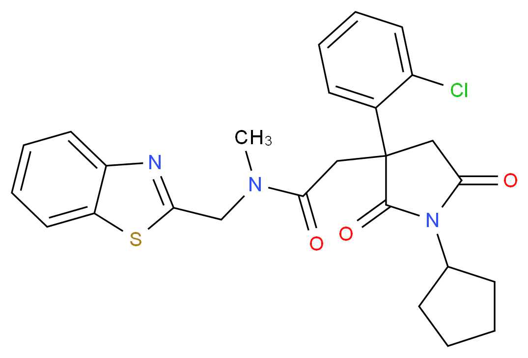 N-(1,3-benzothiazol-2-ylmethyl)-2-[3-(2-chlorophenyl)-1-cyclopentyl-2,5-dioxo-3-pyrrolidinyl]-N-methylacetamide_分子结构_CAS_)
