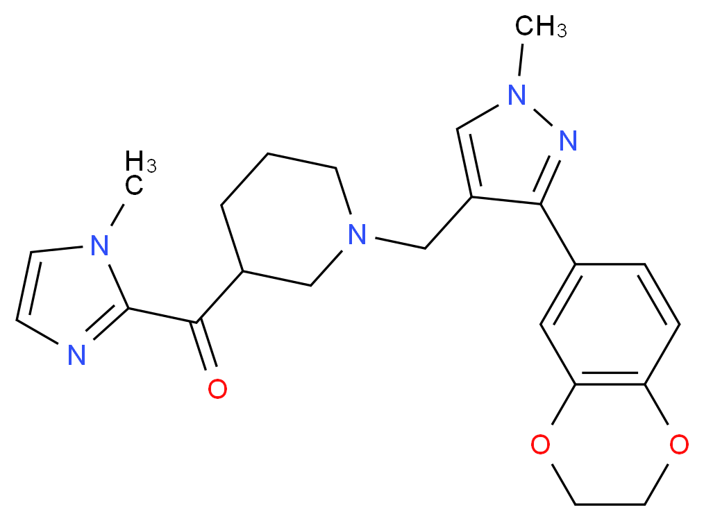(1-{[3-(2,3-dihydro-1,4-benzodioxin-6-yl)-1-methyl-1H-pyrazol-4-yl]methyl}-3-piperidinyl)(1-methyl-1H-imidazol-2-yl)methanone_分子结构_CAS_)