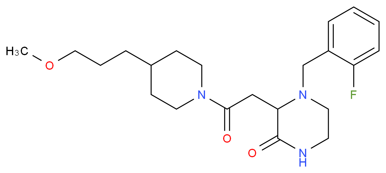 4-(2-fluorobenzyl)-3-{2-[4-(3-methoxypropyl)-1-piperidinyl]-2-oxoethyl}-2-piperazinone_分子结构_CAS_)