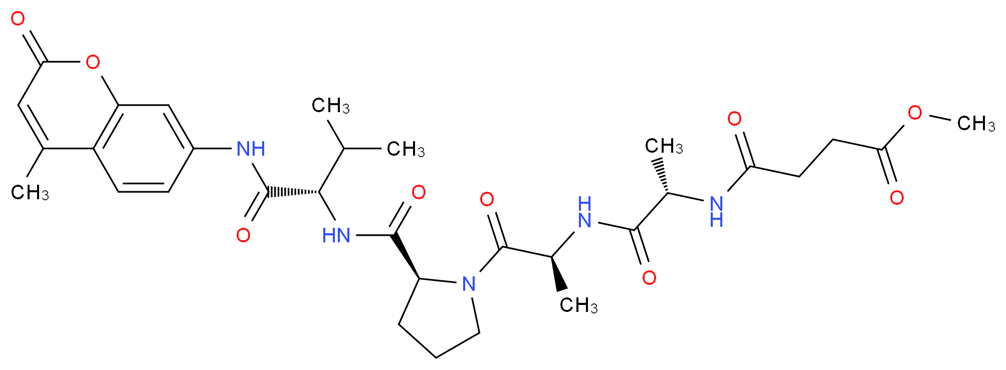 methyl 3-{[(1S)-1-{[(2S)-1-[(2S)-2-{[(1S)-2-methyl-1-[(4-methyl-2-oxo-2H-chromen-7-yl)carbamoyl]propyl]carbamoyl}pyrrolidin-1-yl]-1-oxopropan-2-yl]carbamoyl}ethyl]carbamoyl}propanoate_分子结构_CAS_72252-90-5