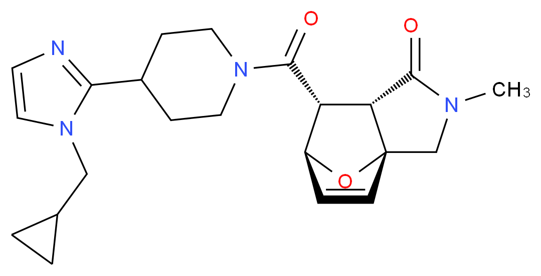 (1R*,5S*,6R*,7S*)-6-({4-[1-(cyclopropylmethyl)-1H-imidazol-2-yl]piperidin-1-yl}carbonyl)-3-methyl-10-oxa-3-azatricyclo[5.2.1.0~1,5~]dec-8-en-4-one_分子结构_CAS_)