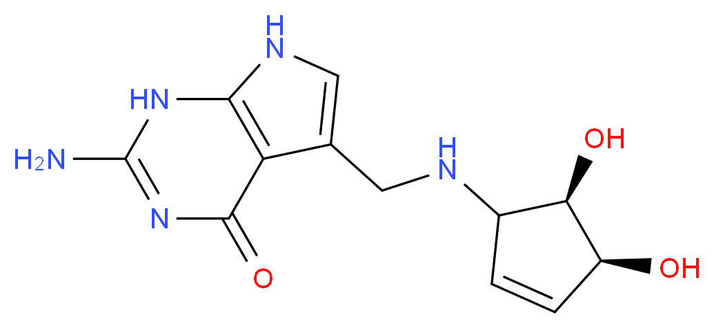 2-amino-5-({[(4S,5R)-4,5-dihydroxycyclopent-2-en-1-yl]amino}methyl)-1H,4H,7H-pyrrolo[2,3-d]pyrimidin-4-one_分子结构_CAS_86496-18-6