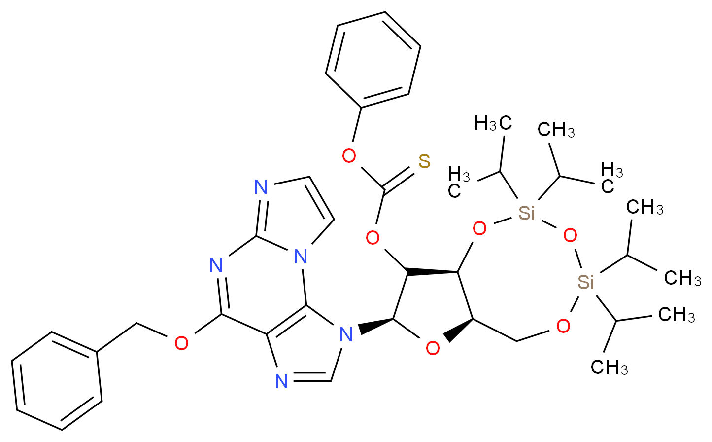 O6-Benzyl-N2,3-etheno-2'-phenoxythioxomethyl-3',5'-O-[tetrakis(isopropyl)-1,3-disiloxanediyl] Guanosine_分子结构_CAS_148437-93-8)