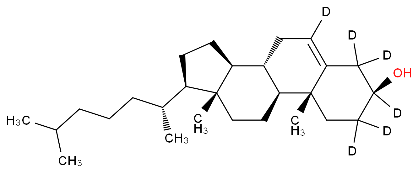 (1S,2R,5S,10S,11S,14R,15R)-2,15-dimethyl-14-[(2R)-6-methylheptan-2-yl](4,4,5,6,6,8-<sup>2</sup>H<sub>6</sub>)tetracyclo[8.7.0.0<sup>2</sup>,<sup>7</sup>.0<sup>1</sup><sup>1</sup>,<sup>1</sup><sup>5</sup>]heptadec-7-en-5-ol_分子结构_CAS_92543-08-3