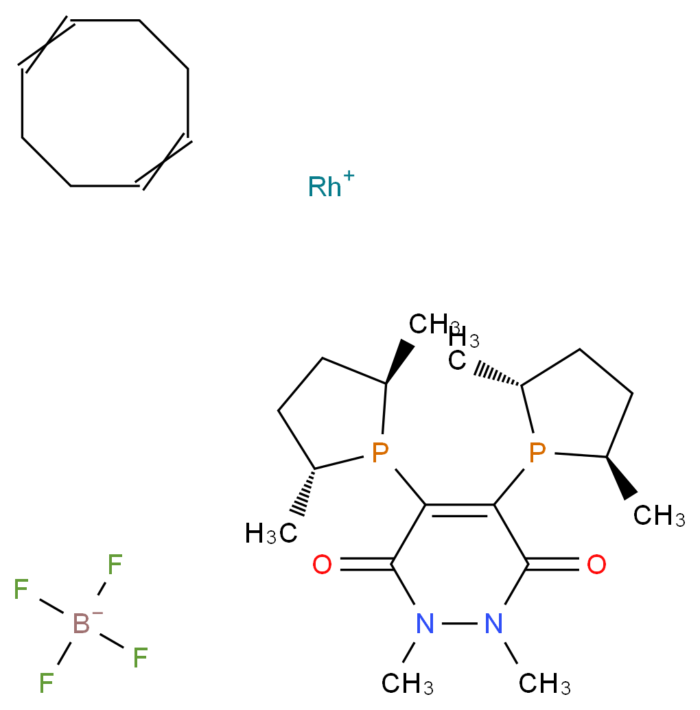 λ<sup>1</sup>-rhodium(1+) ion 4,5-bis[(2R,5R)-2,5-dimethylphospholan-1-yl]-1,2-dimethyl-1,2,3,6-tetrahydropyridazine-3,6-dione cycloocta-1,5-diene tetrafluoroboranuide_分子结构_CAS_908128-78-9