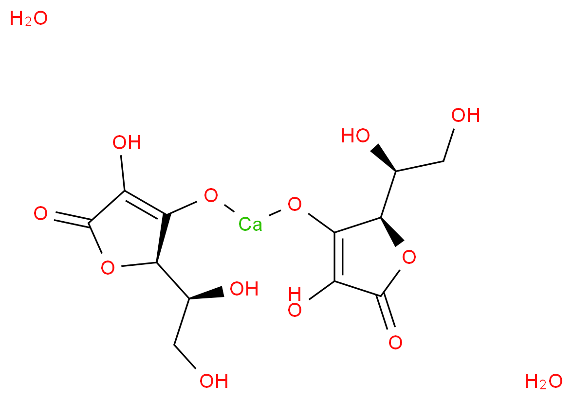 (5R)-5-[(1S)-1,2-dihydroxyethyl]-4-[({[(2R)-2-[(1S)-1,2-dihydroxyethyl]-4-hydroxy-5-oxo-2,5-dihydrofuran-3-yl]oxy}calcio)oxy]-3-hydroxy-2,5-dihydrofuran-2-one dihydrate_分子结构_CAS_5743-28-2