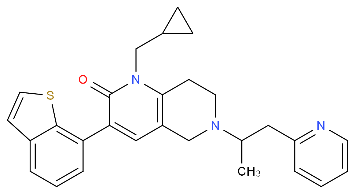 3-(1-benzothien-7-yl)-1-(cyclopropylmethyl)-6-[1-methyl-2-(2-pyridinyl)ethyl]-5,6,7,8-tetrahydro-1,6-naphthyridin-2(1H)-one_分子结构_CAS_)