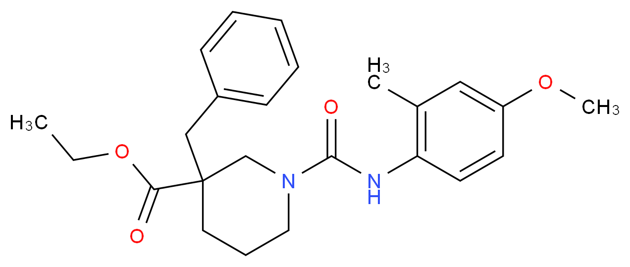 ethyl 3-benzyl-1-{[(4-methoxy-2-methylphenyl)amino]carbonyl}-3-piperidinecarboxylate_分子结构_CAS_)