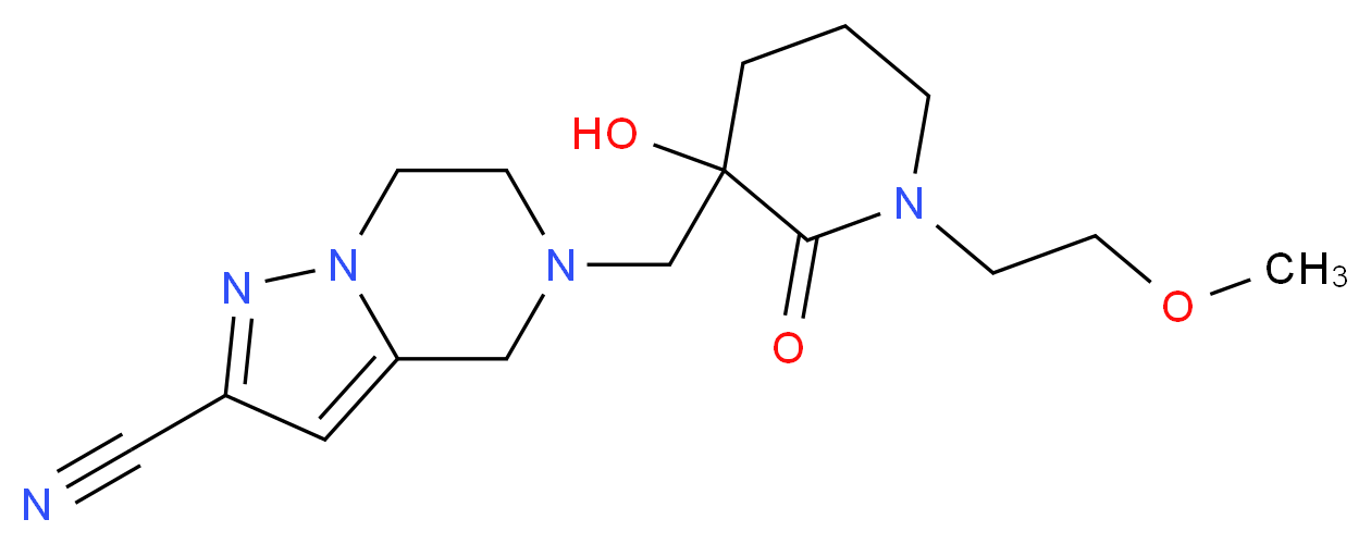 5-{[3-hydroxy-1-(2-methoxyethyl)-2-oxopiperidin-3-yl]methyl}-4,5,6,7-tetrahydropyrazolo[1,5-a]pyrazine-2-carbonitrile_分子结构_CAS_)