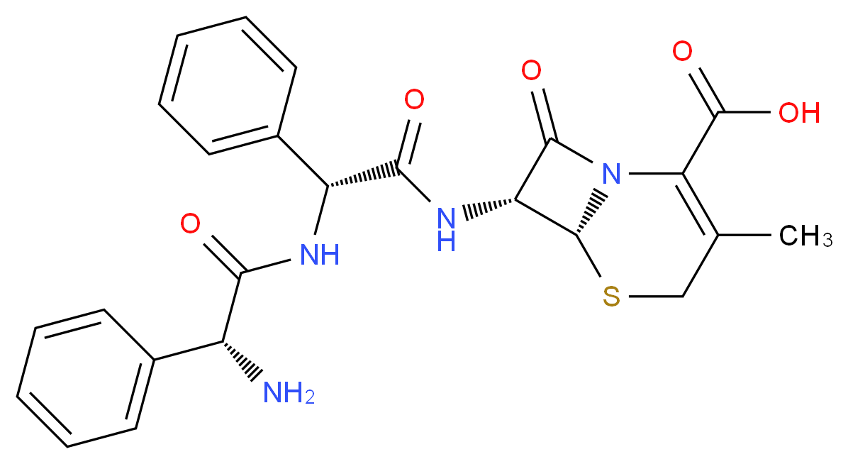 (6R,7R)-7-[(2R)-2-[(2R)-2-amino-2-phenylacetamido]-2-phenylacetamido]-3-methyl-8-oxo-5-thia-1-azabicyclo[4.2.0]oct-2-ene-2-carboxylic acid_分子结构_CAS_72528-40-6