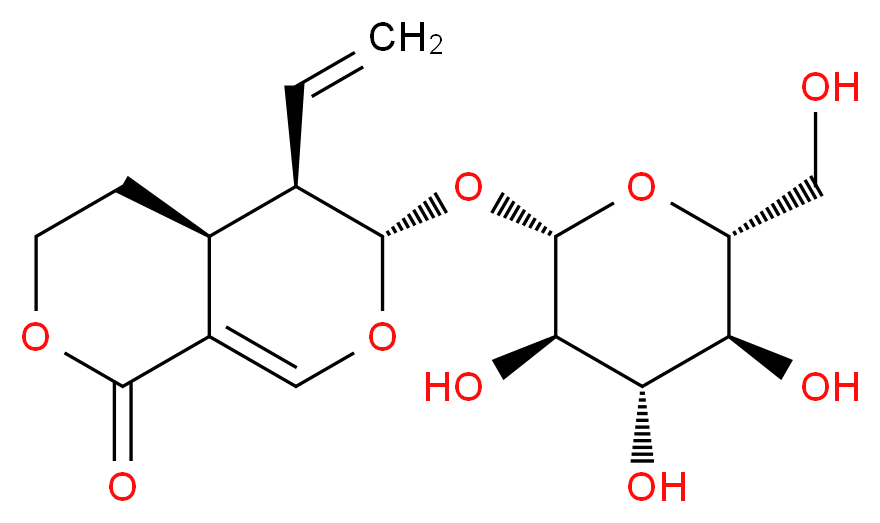 (4aS,5R,6S)-5-ethenyl-6-{[(2S,3R,4S,5S,6R)-3,4,5-trihydroxy-6-(hydroxymethyl)oxan-2-yl]oxy}-1H,3H,4H,4aH,5H,6H-pyrano[3,4-c]pyran-1-one_分子结构_CAS_14215-86-2