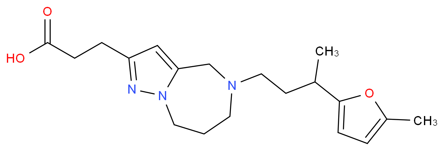 3-{5-[3-(5-methyl-2-furyl)butyl]-5,6,7,8-tetrahydro-4H-pyrazolo[1,5-a][1,4]diazepin-2-yl}propanoic acid_分子结构_CAS_)