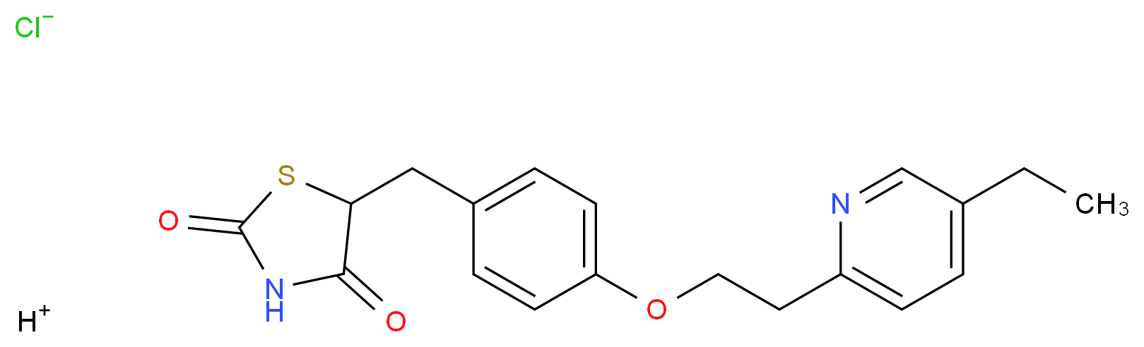 hydrogen 5-({4-[2-(5-ethylpyridin-2-yl)ethoxy]phenyl}methyl)-1,3-thiazolidine-2,4-dione chloride_分子结构_CAS_112529-15-4