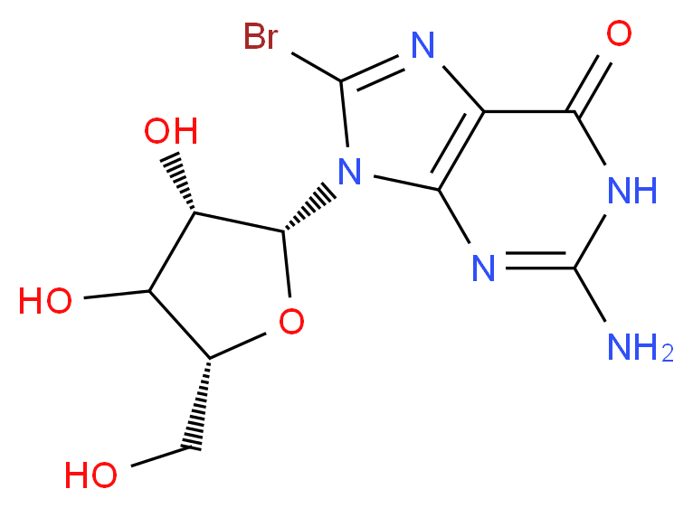 2-amino-8-bromo-9-[(2R,3S,5R)-3,4-dihydroxy-5-(hydroxymethyl)oxolan-2-yl]-6,9-dihydro-1H-purin-6-one_分子结构_CAS_4016-63-1