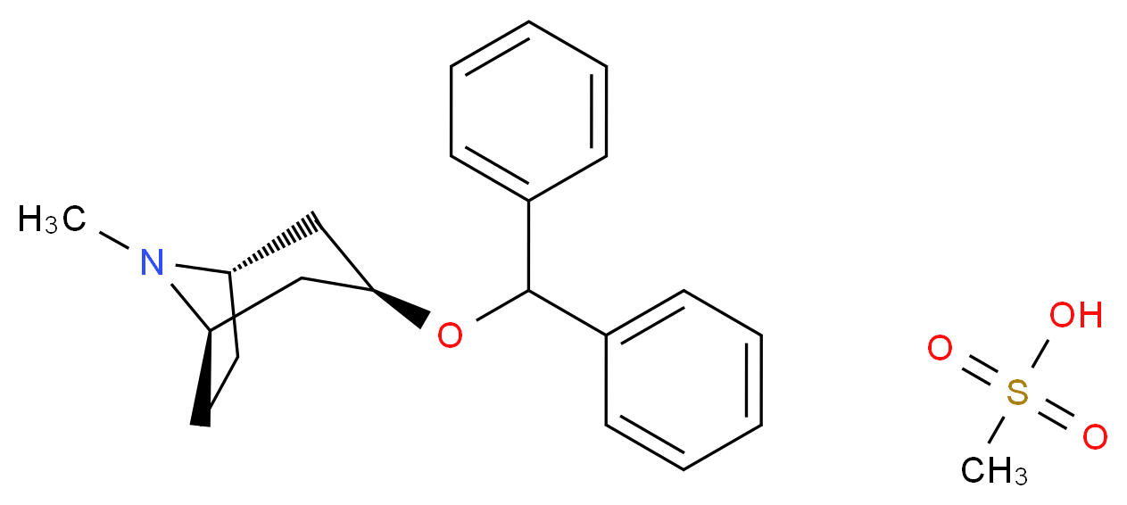 (1R,3S,5S)-3-(diphenylmethoxy)-8-methyl-8-azabicyclo[3.2.1]octane; methanesulfonic acid_分子结构_CAS_132-17-2