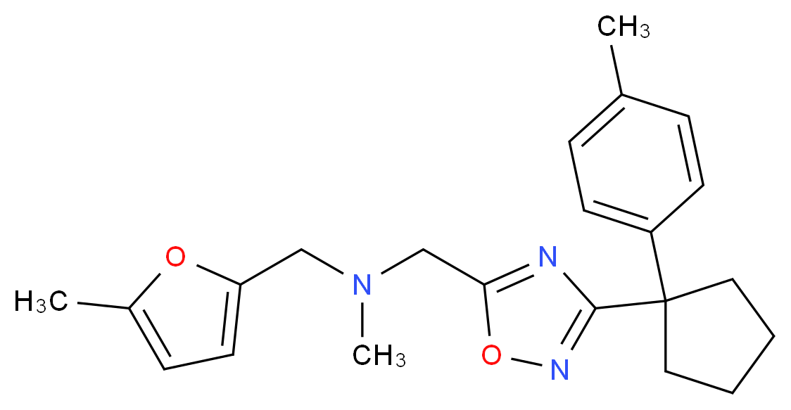 N-methyl-1-(5-methyl-2-furyl)-N-({3-[1-(4-methylphenyl)cyclopentyl]-1,2,4-oxadiazol-5-yl}methyl)methanamine_分子结构_CAS_)