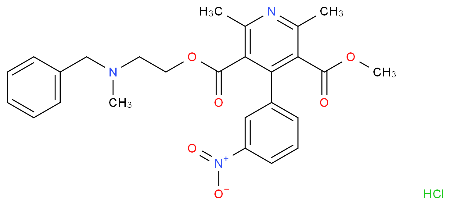 3-{2-[benzyl(methyl)amino]ethyl} 5-methyl 2,6-dimethyl-4-(3-nitrophenyl)pyridine-3,5-dicarboxylate hydrochloride_分子结构_CAS_59875-58-0