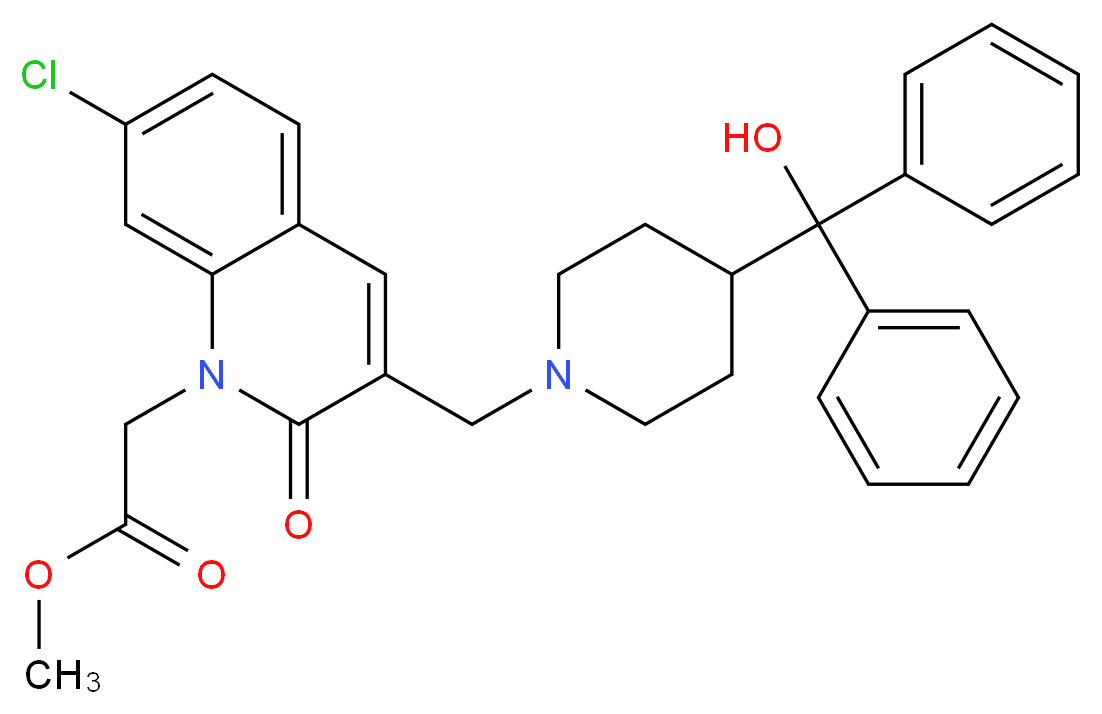 methyl [7-chloro-3-({4-[hydroxy(diphenyl)methyl]-1-piperidinyl}methyl)-2-oxo-1(2H)-quinolinyl]acetate_分子结构_CAS_)