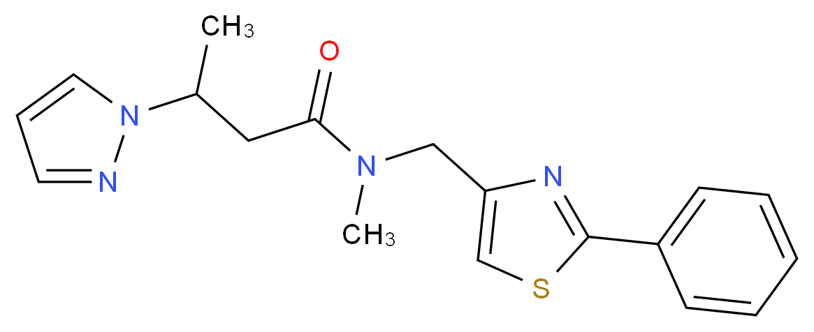 N-methyl-N-[(2-phenyl-1,3-thiazol-4-yl)methyl]-3-(1H-pyrazol-1-yl)butanamide_分子结构_CAS_)