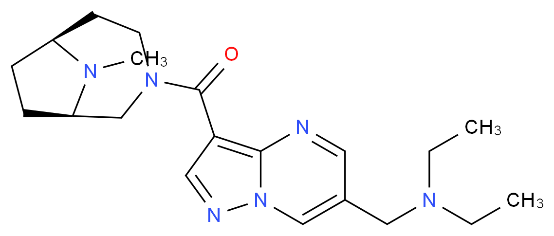 N-ethyl-N-[(3-{[(1R*,6S*)-9-methyl-3,9-diazabicyclo[4.2.1]non-3-yl]carbonyl}pyrazolo[1,5-a]pyrimidin-6-yl)methyl]ethanamine_分子结构_CAS_)