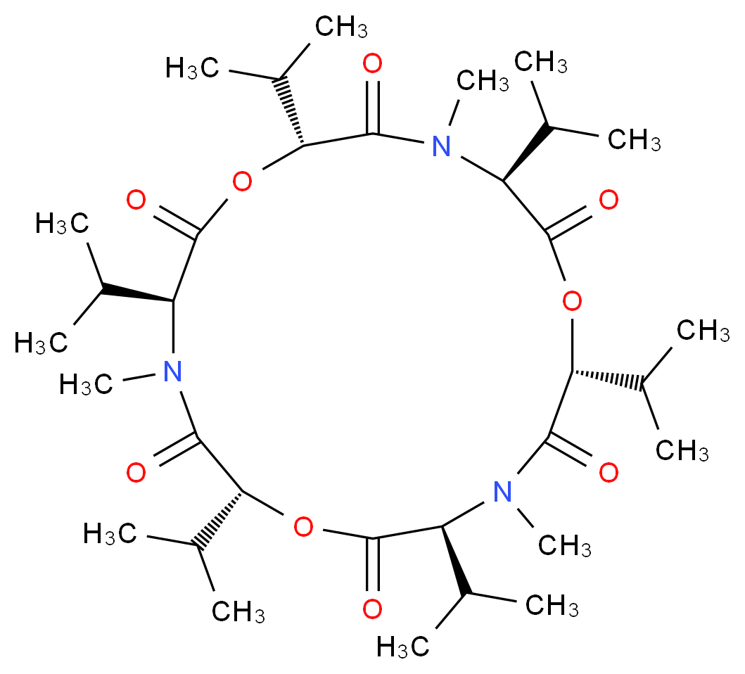 (3S,6R,9S,12R,15S,18R)-4,10,16-trimethyl-3,6,9,12,15,18-hexakis(propan-2-yl)-1,7,13-trioxa-4,10,16-triazacyclooctadecane-2,5,8,11,14,17-hexone_分子结构_CAS_917-13-5