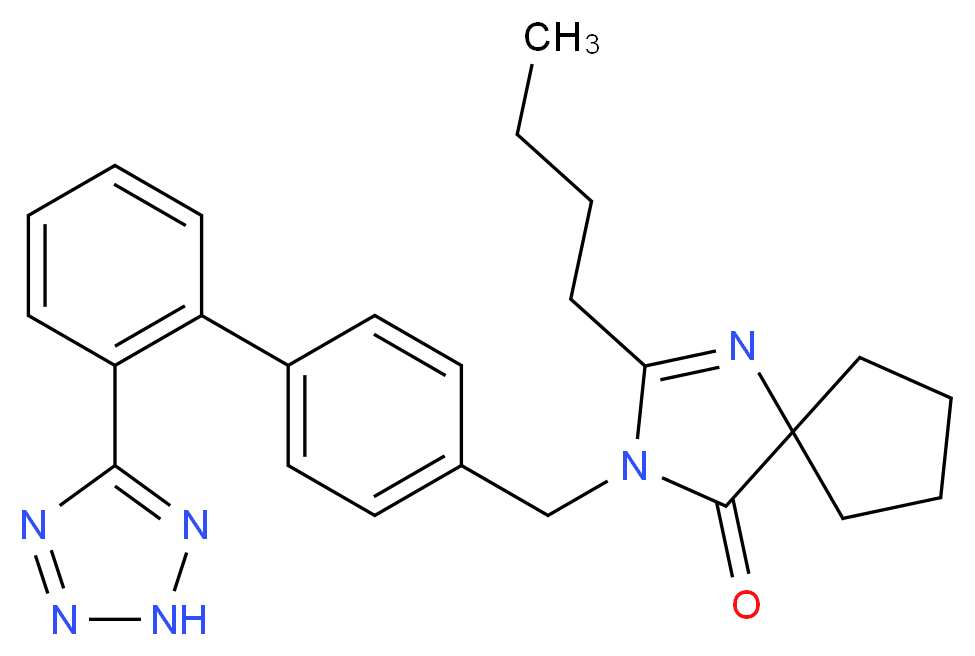 3-((2'-(1H-Tetrazol-5-yl)-[1,1'-biphenyl]-4-yl)methyl)-2-butyl-1,3-diazaspiro[4.4]non-1-en-4-one_分子结构_CAS_138402-11-6)